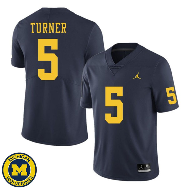 Men's Michigan Wolverines #5 DJ Turner Navy Alumni Jersey